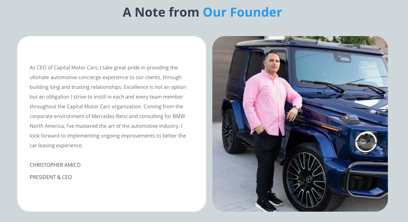 SEO Case Study Capital Motors - Team and Founder Sections